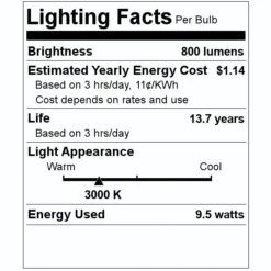 Satco LED Light Bulb (4 Pack) (11415) -Lighting Shop 11415 Lighting Facts Labelmd