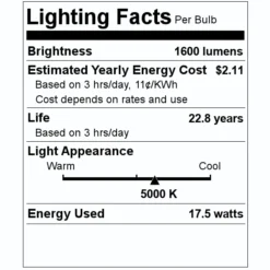 Feit Electric LED Light Bulb (15359) -Lighting Shop 15359 Lighting Facts Labelmd