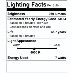 Satco LED Light Bulb (16412) -Lighting Shop 16412 Lighting Facts Labelmd