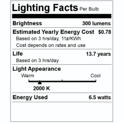 Feit Electric LED Light Bulb (17972) -Lighting Shop 17972 Lighting Facts Labelmd