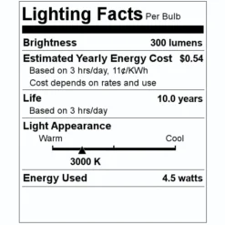 Feit Electric LED Light Bulb (3 Pack) (20826) -Lighting Shop 20826 Lighting Facts Labelmd