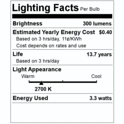 Feit Electric LED Light Bulb (2 Pack) (21123) -Lighting Shop 21123 Lighting Facts Labelmd