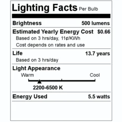 Bulbrite LED Smart Light Bulb (290111) -Lighting Shop 290111 Lighting Facts Labelmd