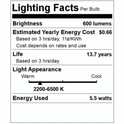 Bulbrite LED Filament Light Bulb (291120) -Lighting Shop 291120 Lighting Facts Labelmd