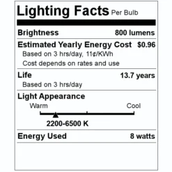 Bulbrite LED Filament Smart Light Bulb (293125) 5 Bulbrite LED Filament Smart Light Bulb (293125) -Lighting Shop 293125 Lighting Facts Labelmd