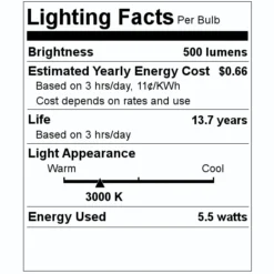 Feit Electric LED Light Bulb (3 Pack) (36026) -Lighting Shop 36026 Lighting Facts Labelmd
