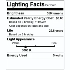 Bulbrite LED Light Bulb (770630) 5 Bulbrite LED Light Bulb (770630) -Lighting Shop 770630 Lighting Facts Labelmd