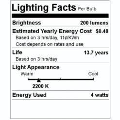 Bulbrite Antique Reproduction LED Filament Light Bulb (776300) -Lighting Shop 776300 Lighting Facts Labelmd
