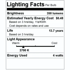Sylvania LED Filament Light Bulb (2 Pack) (79761) -Lighting Shop 79761 Lighting Facts Labelmd